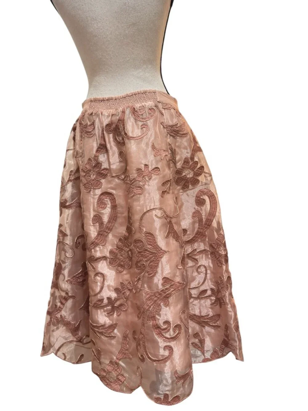 Anthro Maeve Shannon‎ Embroidered Midi Skirt M Pink A-Line Floral NWOT - Picture 7 of 13